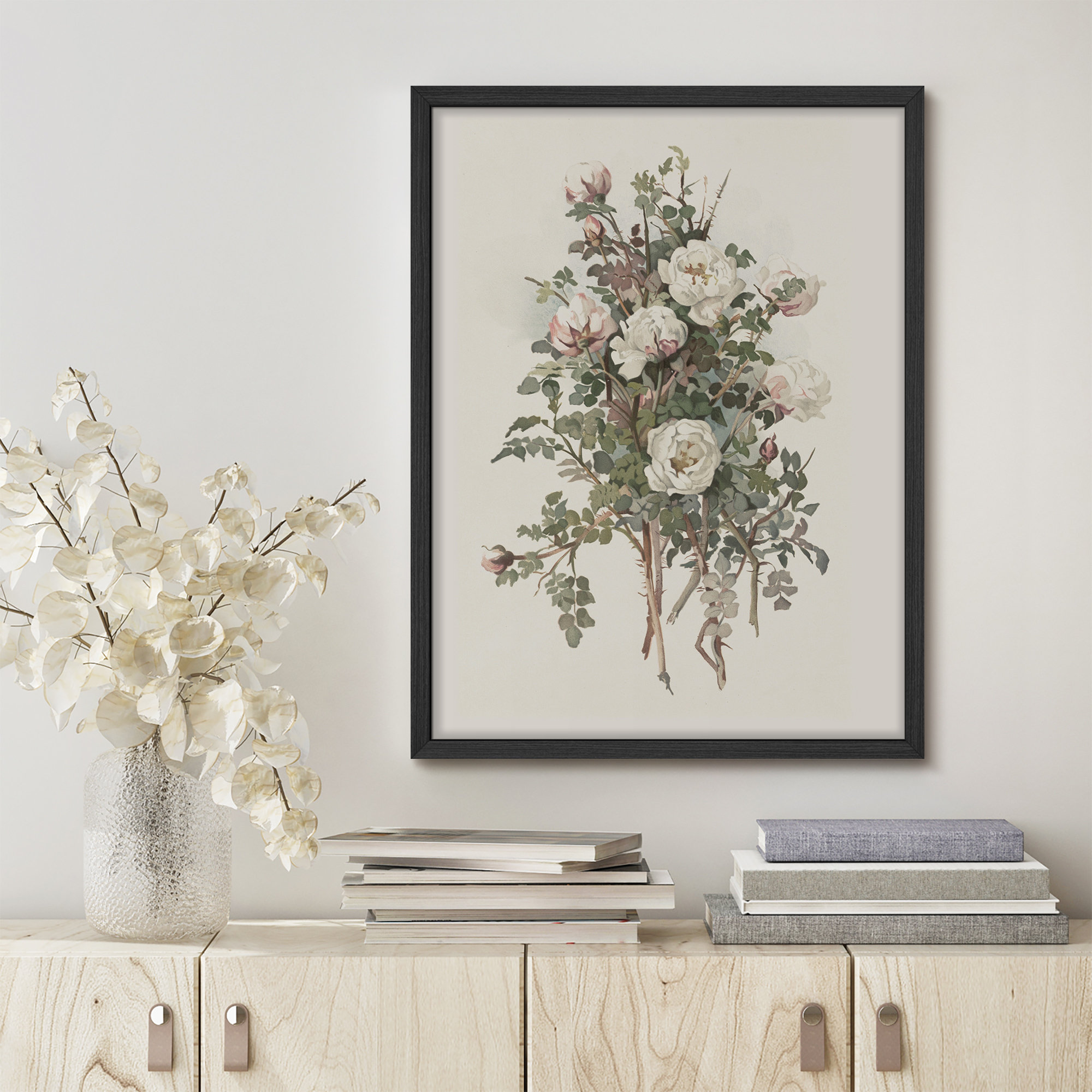 SIGNLEADER " Modern Rose Flowers Neutral Artwork Framed Prints Posters ...